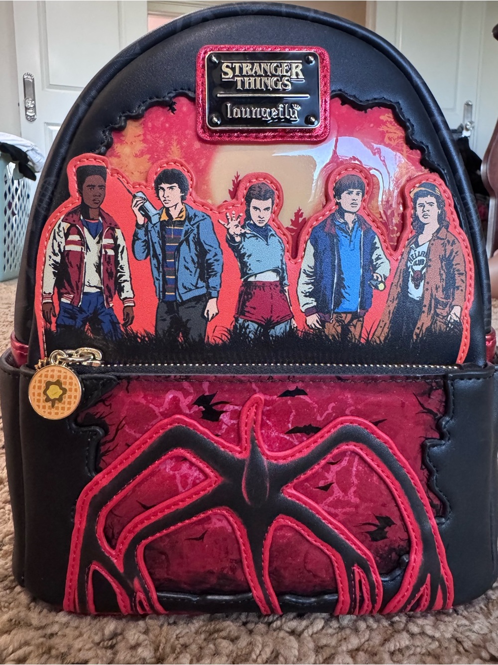 Loungefly Stranger Things Red and Black Mini Backpack with Characters